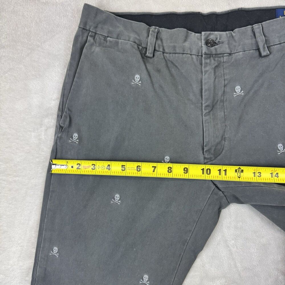 Polo Ralph Lauren Chino Pants Slim Fit Gray Skull Crossbones Embroidered 34x28 - Picture 12 of 13